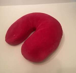 Pink/Red Plush U-Shaped Travel Neck Pillow and carry bag.